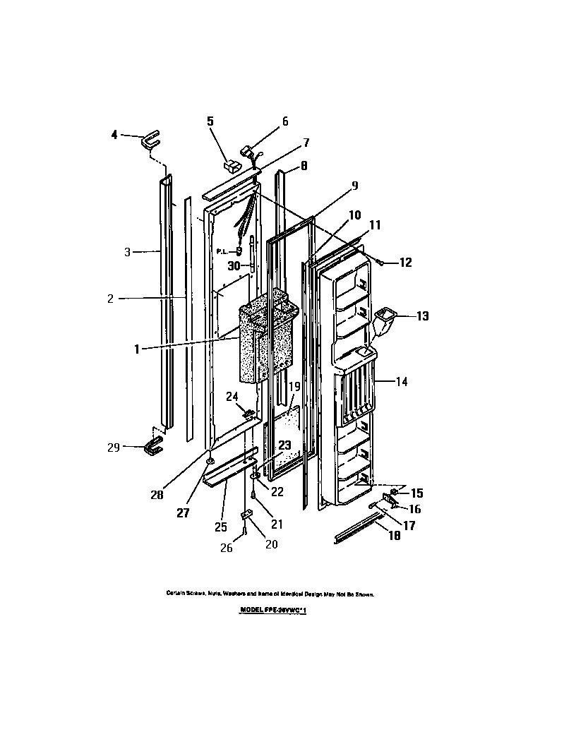 Frigidaire FPE26VWCL1 freezer compartment door, dispenser diagram