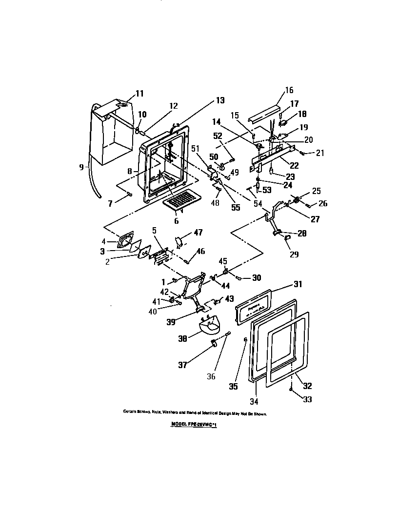 Frigidaire FPE26VWCL1 freezer compartment door, dispenser diagram