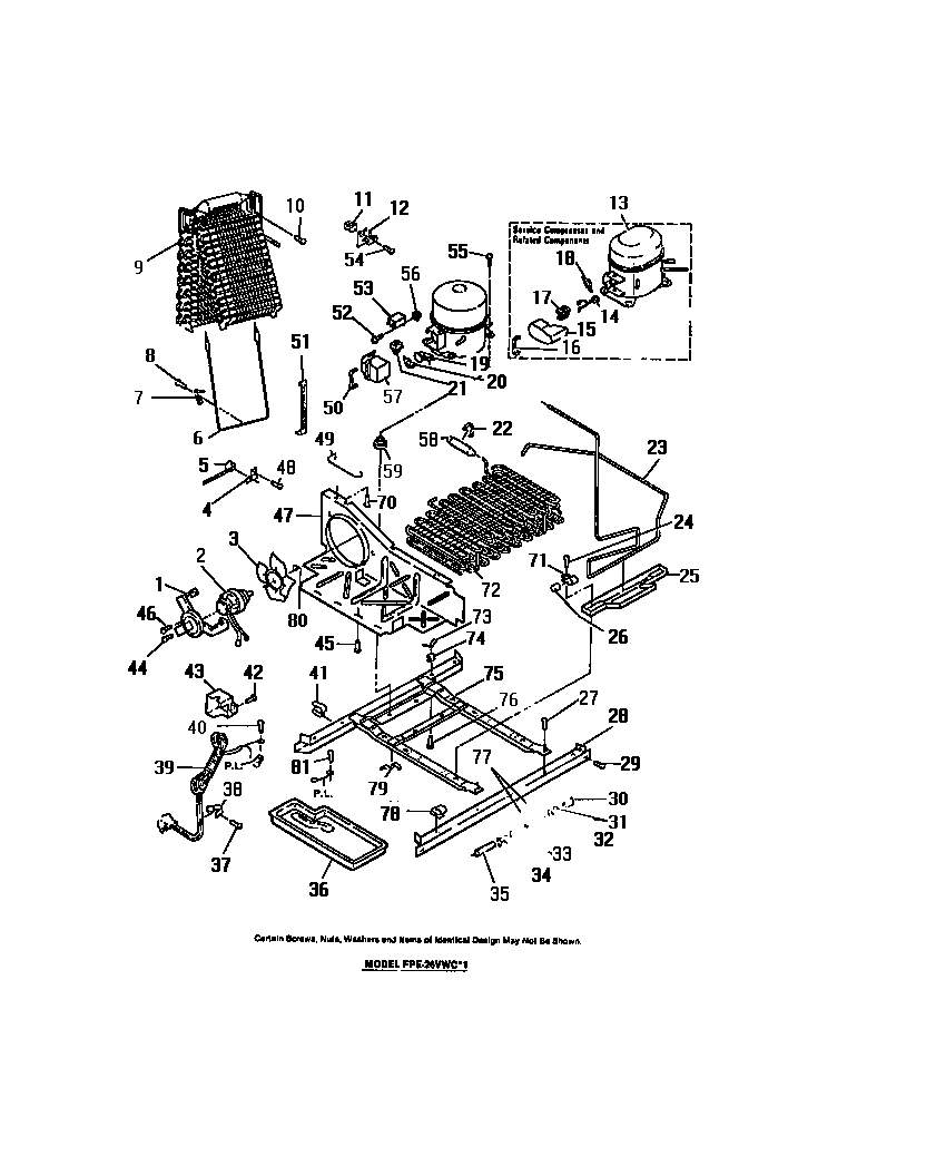 Frigidaire FPE26VWCL1 compressor, condenser, evaporator diagram