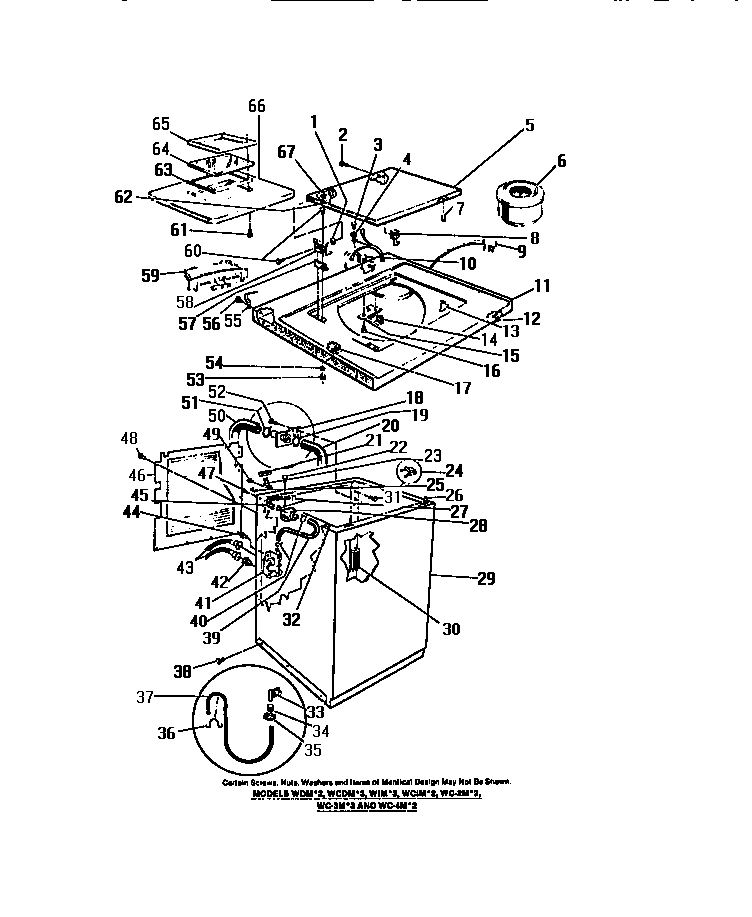 Frigidaire WC3ML3 cabinet, top, lid, water valve diagram