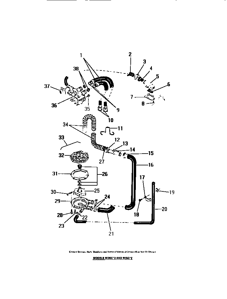 Frigidaire WDSCW2 pump, hoses, water valve diagram