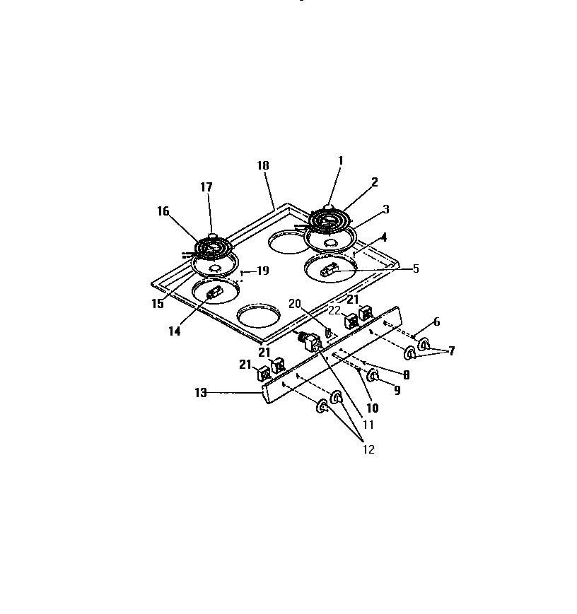 Frigidaire R21CW0 cooktop, controls diagram