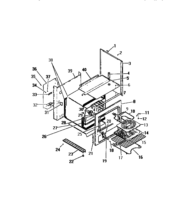Frigidaire R21CW0 oven liner, elements, side panels diagram