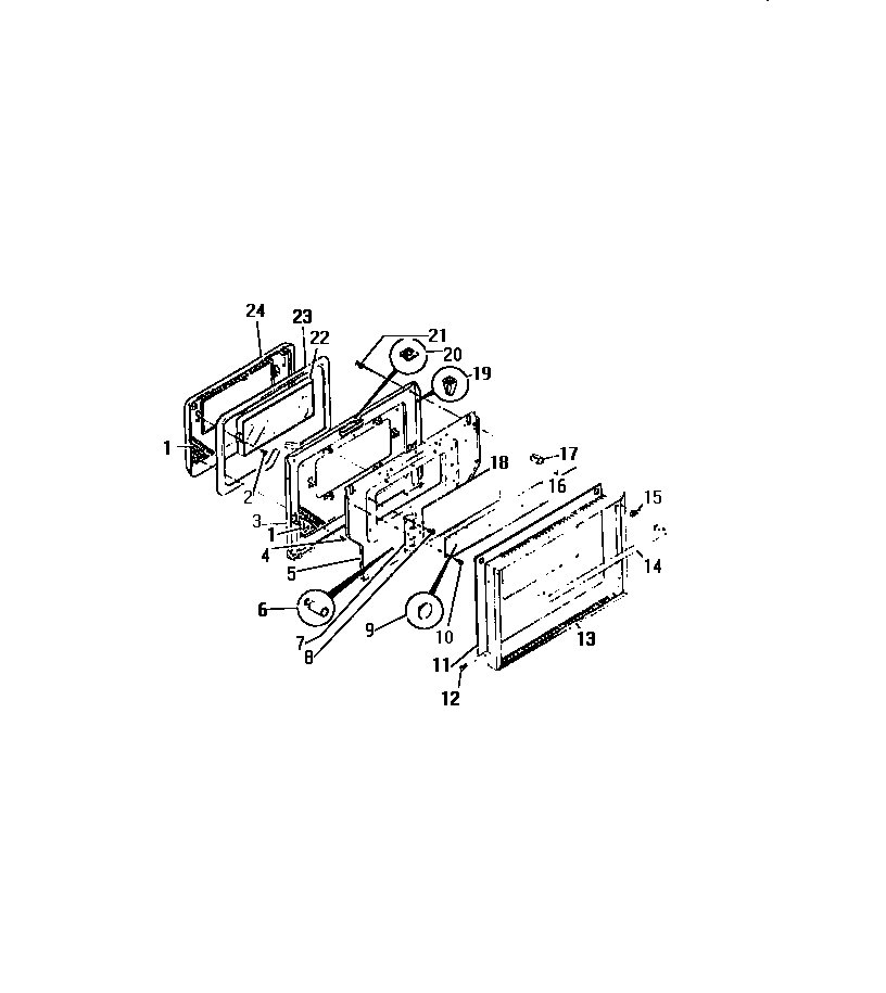 Frigidaire REG638ML5 lower oven door, panels diagram