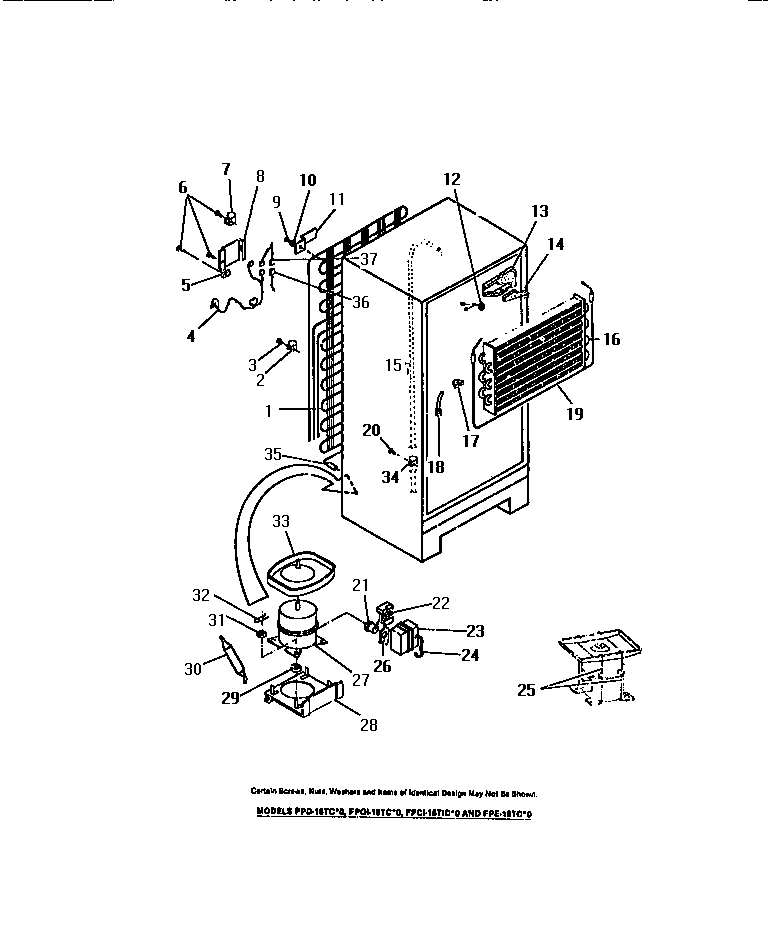 Frigidaire FPE18TCF0 compressor, condenser, evaporator diagram