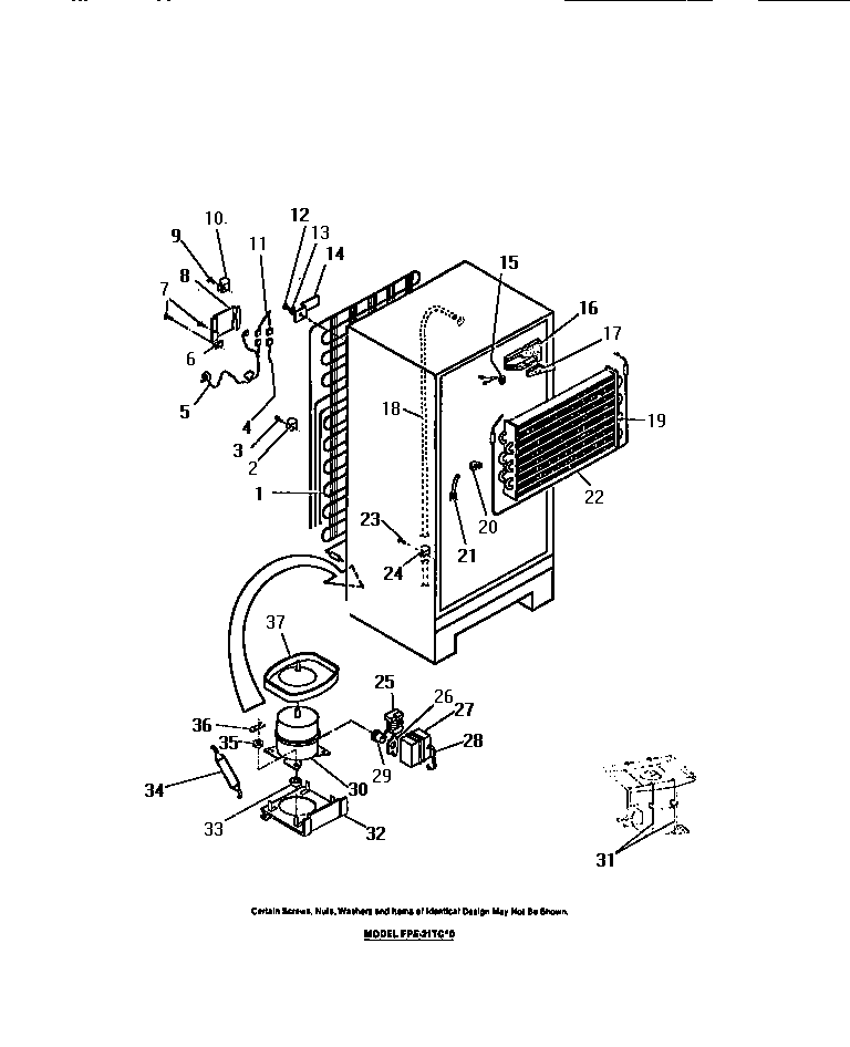 Frigidaire FPE18TCF0 compressor, condenser, evaporator diagram