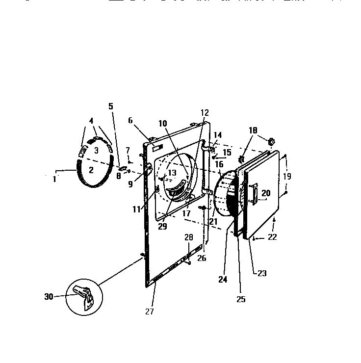 White-Westinghouse DE640JDF1 front panel, door, base diagram