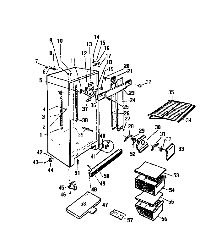 White-Westinghouse RA186GCW2 cabinet, shelves, divider, fan assembly diagram