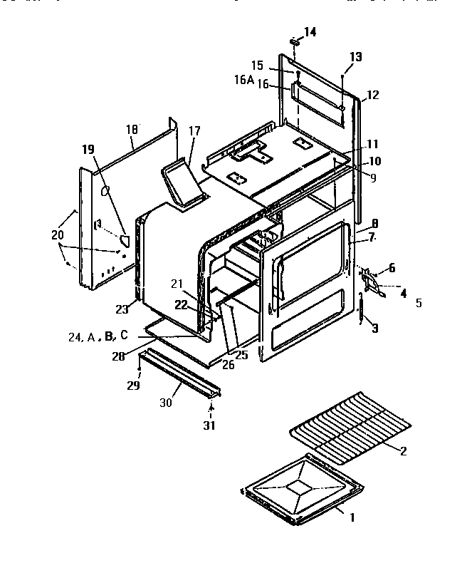 White-Westinghouse GF201HXF2 oven and body diagram