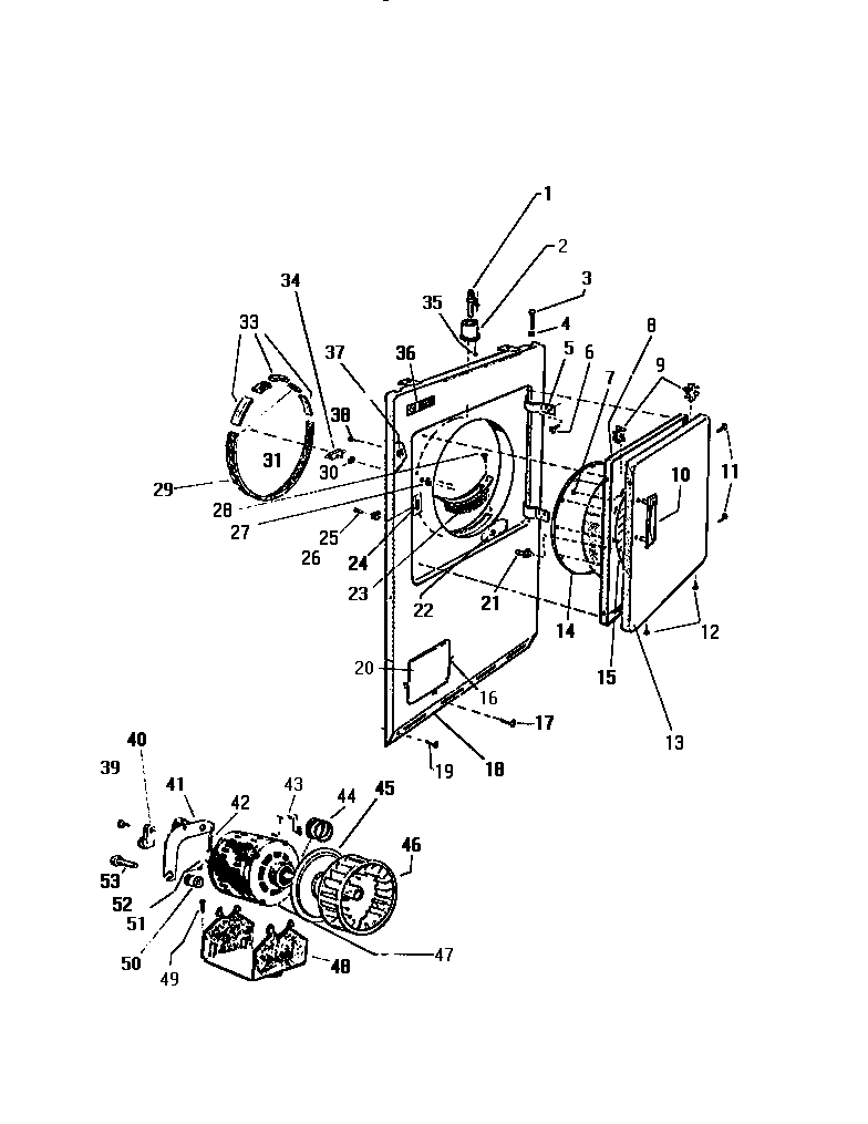 White-Westinghouse DG800EXV2 front panel, door, motor diagram