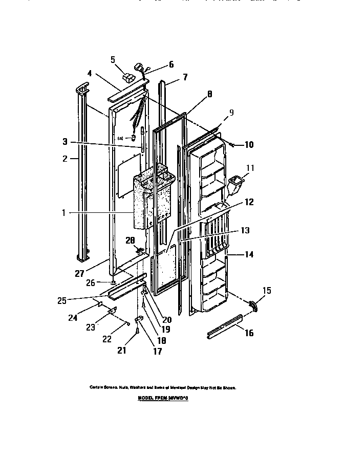 Frigidaire FPEM26VWDW0 freezer compartment door, dispenser diagram