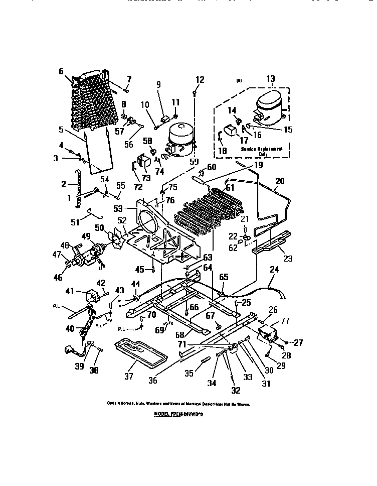 Frigidaire FPEM26VWDW0 compressor, condenser, evaporator diagram