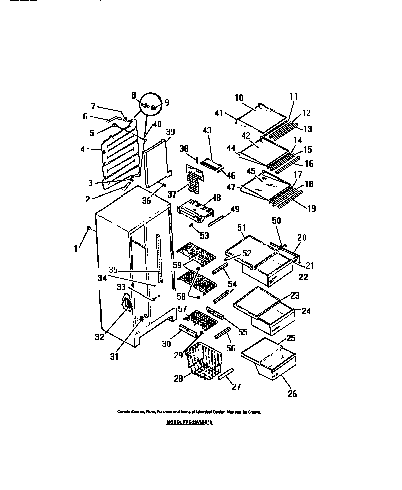 Frigidaire FPE22VWCH0 interior food & freezer shelves diagram