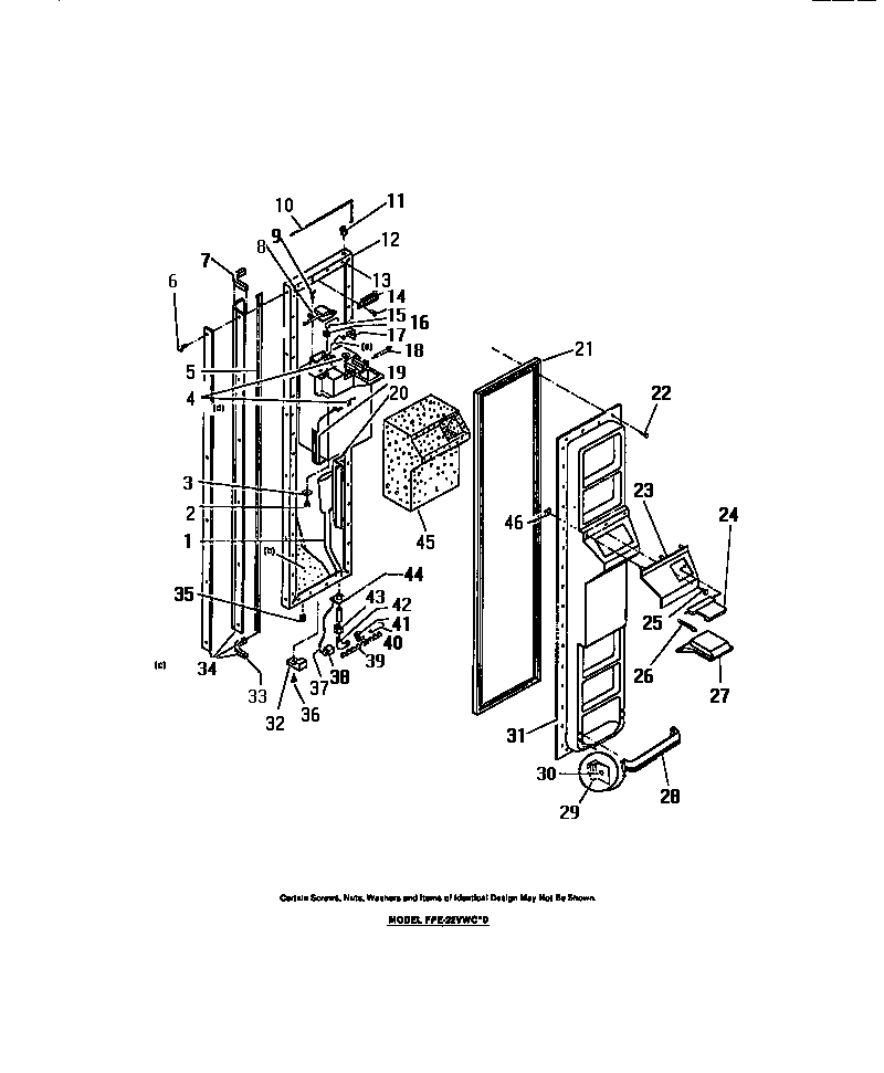 Frigidaire FPE22VWCH0 freezer compartment doors diagram