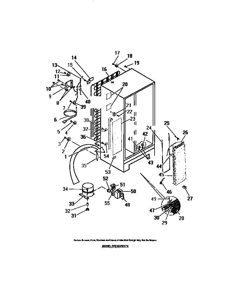 Frigidaire FPE22VWCH0 compressor, condenser, evaporator diagram