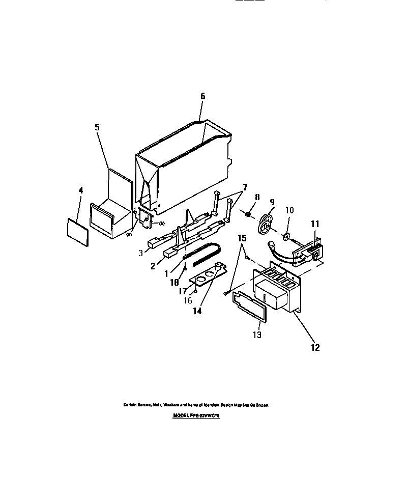 Frigidaire FPE22VWCH0 ice dispenser, drive motor, container diagram