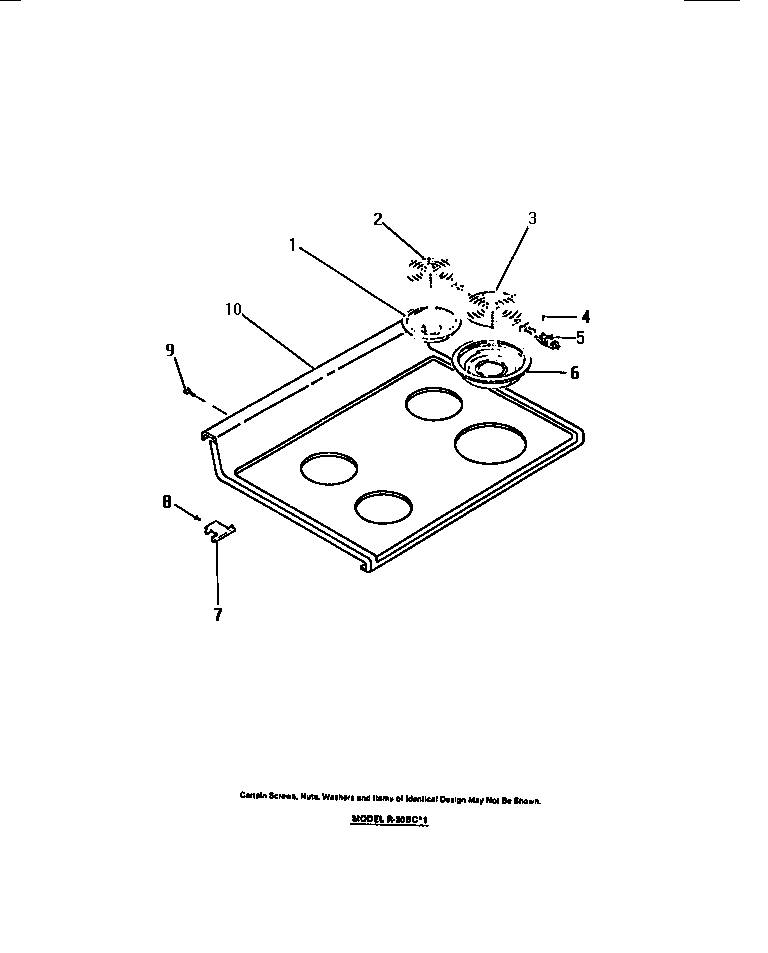 Frigidaire RGS35CL1 cook top, surface units, drip pans diagram