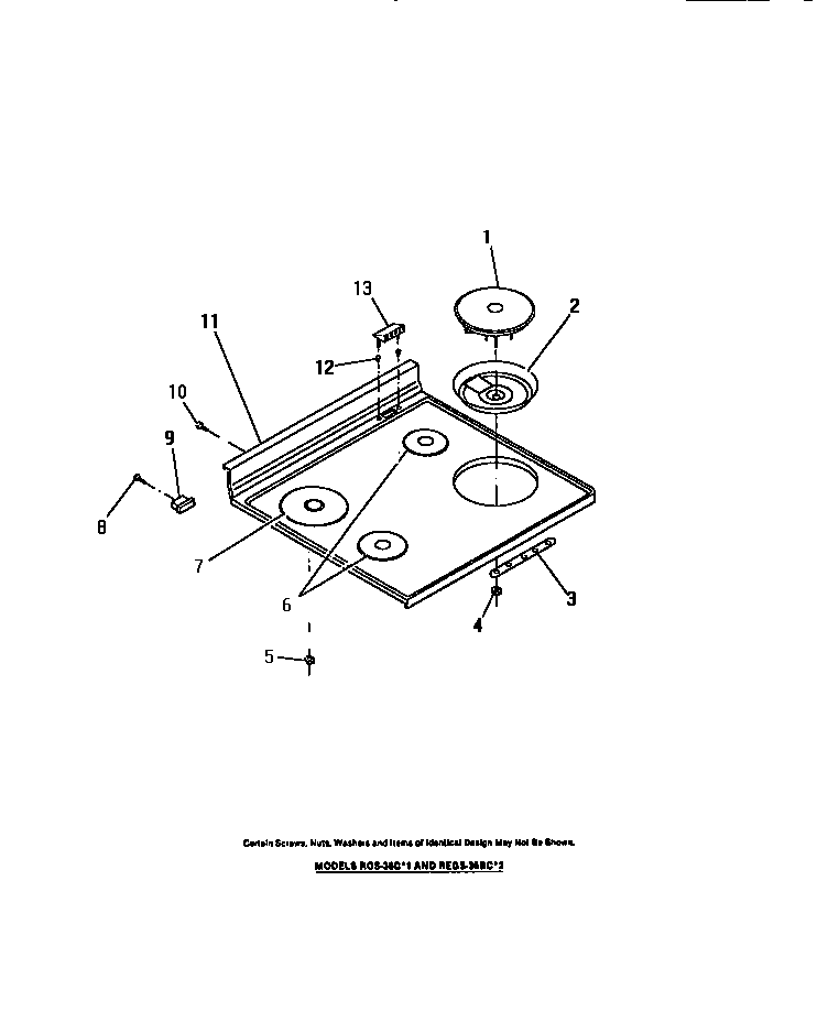 Frigidaire RGS35CL1 cook top, surface units, drip pans diagram