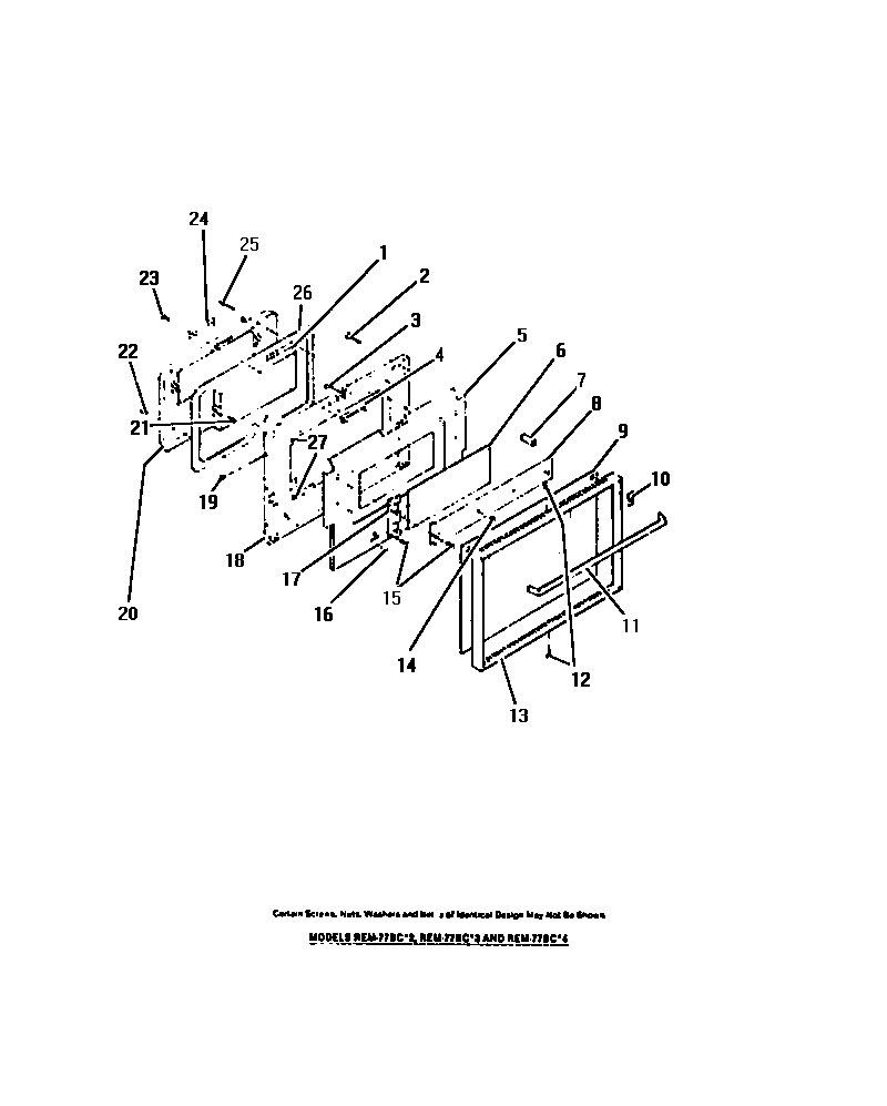Frigidaire REM77BCB4 oven door, panels, glass diagram