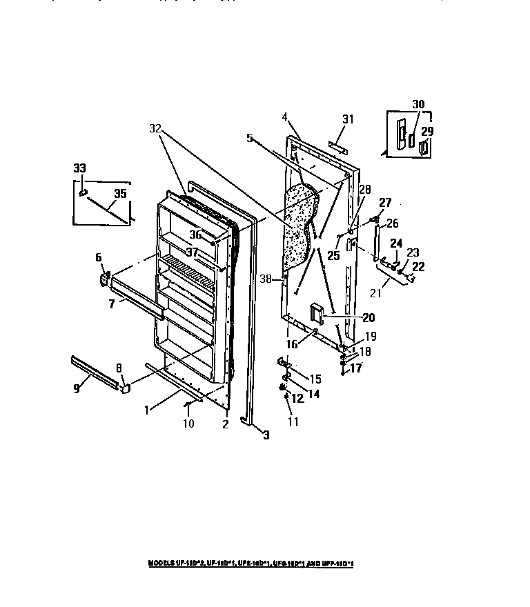 Frigidaire UF21DL1 freezer door panels diagram