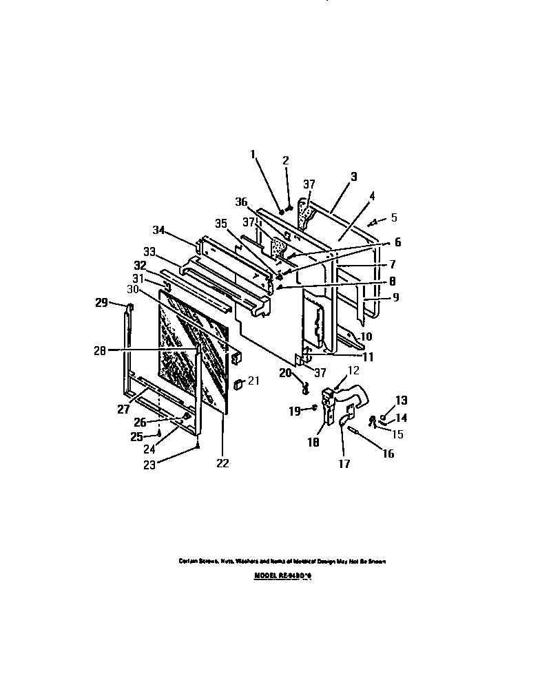 Frigidaire RE94BDB0 oven door, panels diagram