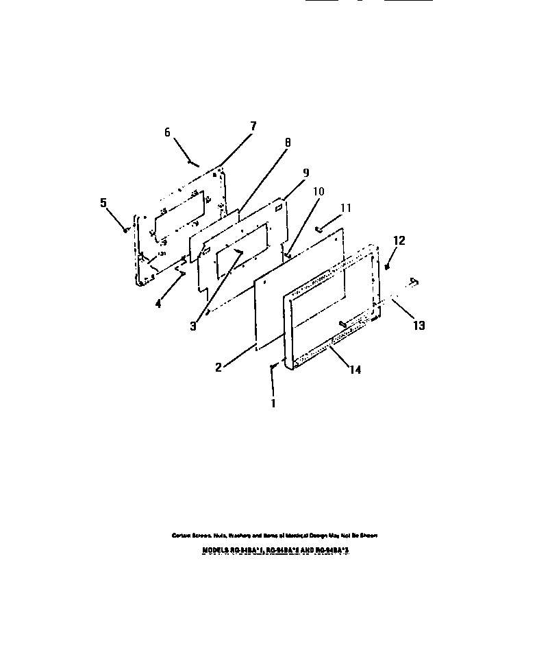 Frigidaire RG94BAB3 oven door, panels diagram