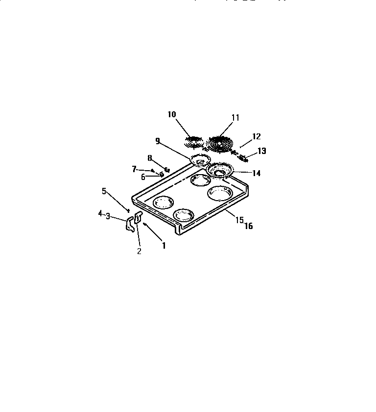 Frigidaire REG46CW0 cook top, surface units, drip pans diagram