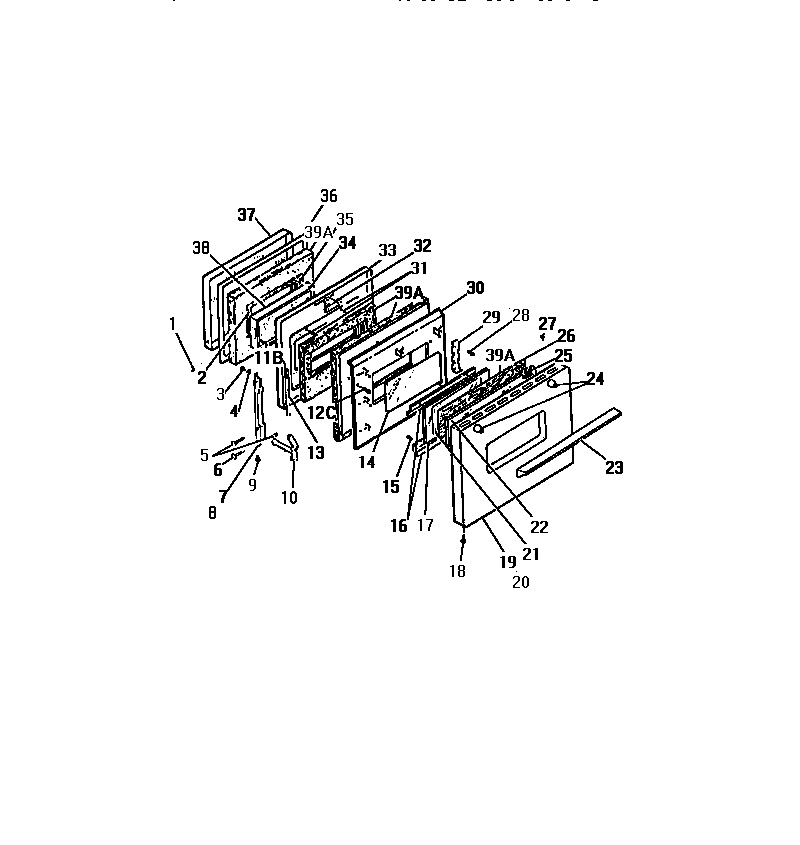Frigidaire REG46CW0 oven door panels diagram