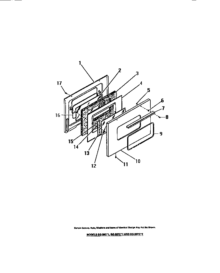 Frigidaire GG32BPCL0 oven door, panels diagram