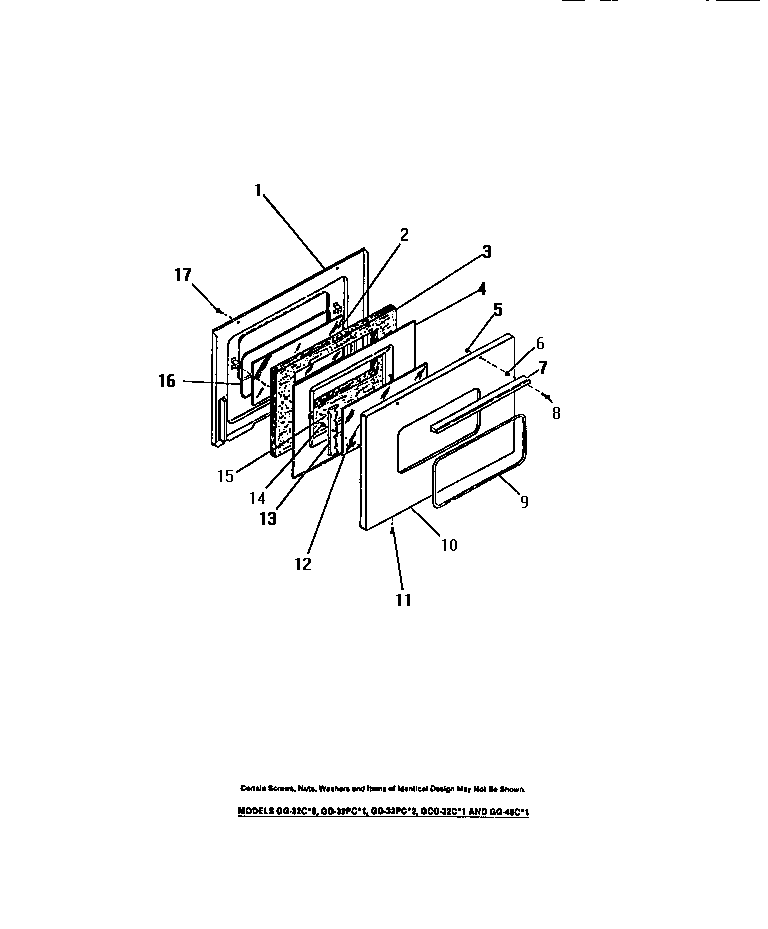 Frigidaire GG32BPCL0 oven door, panels diagram