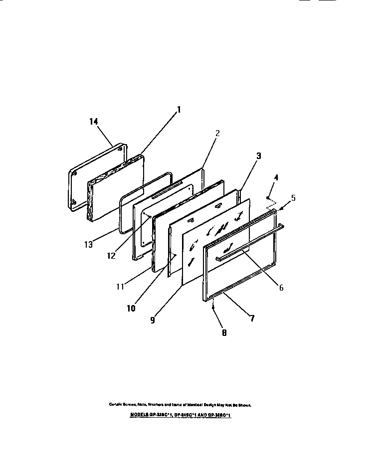 Frigidaire GG32BPCL0 oven door, panels diagram