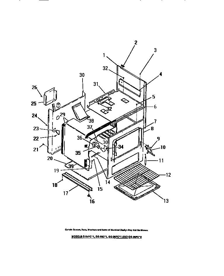Frigidaire GG32BPCL0 interior oven, panels, frame diagram