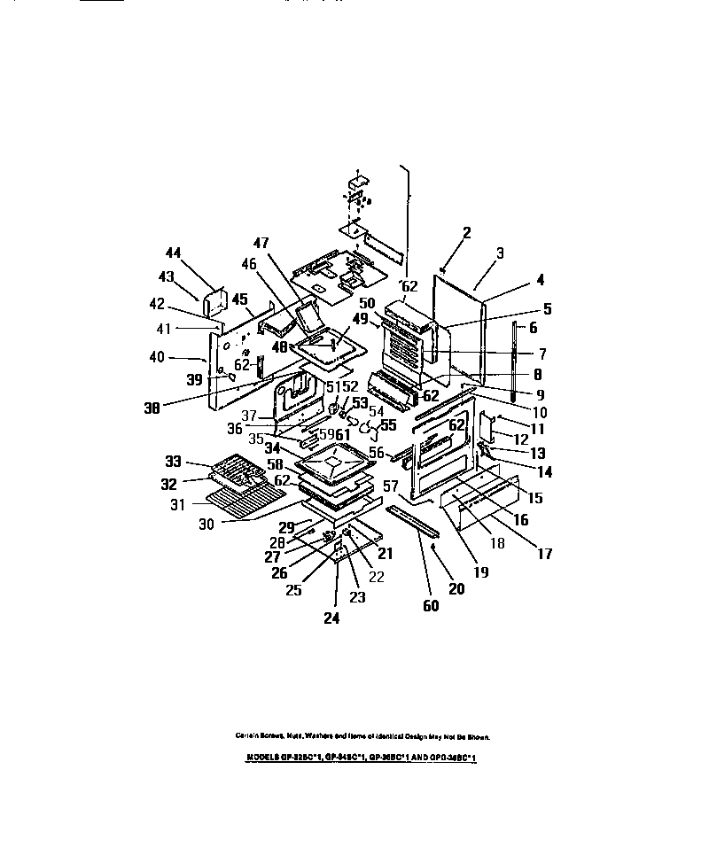 Frigidaire GG32BPCL0 interior oven, panels frame diagram