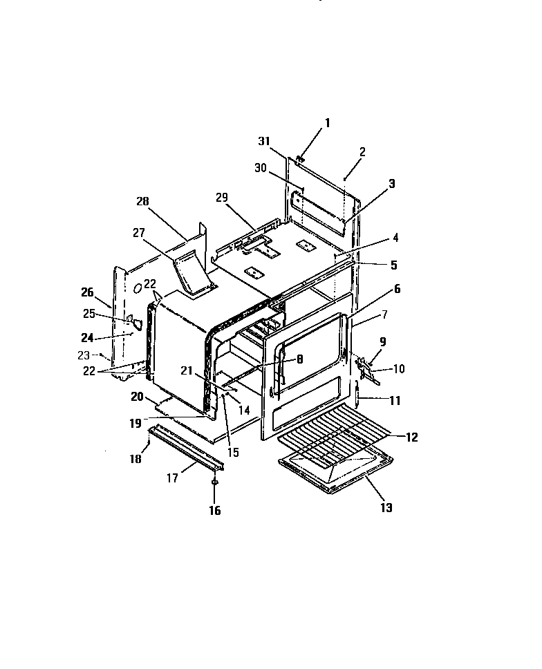 Frigidaire G30PCL0 interior oven, panels, frame diagram