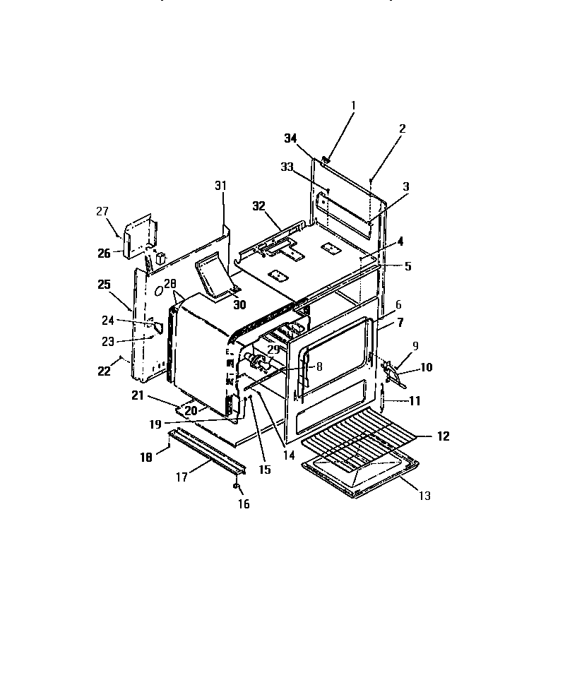 Frigidaire G30PCL0 interior oven, panels, frame diagram