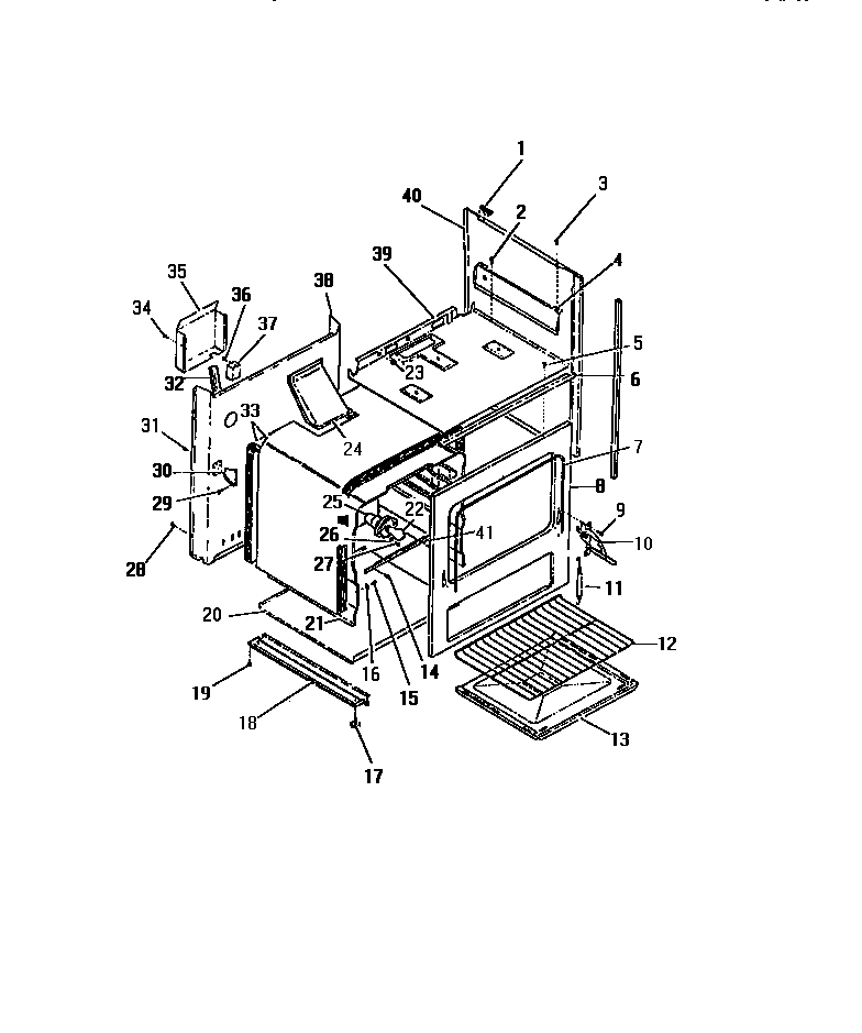 Frigidaire G30PCL0 interior oven, panels, frame diagram