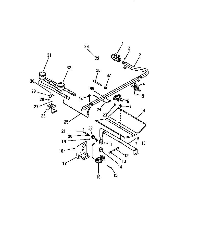 Frigidaire G30PCL0 burners, ignitors, controls diagram