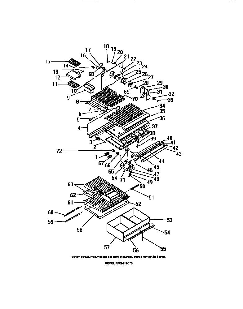 Frigidaire FPCI21TCW0 interior food and freezer compartment diagram