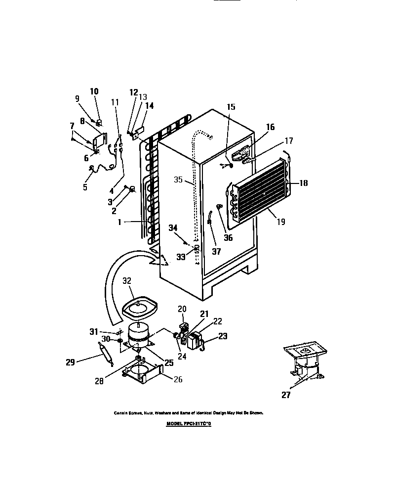 Frigidaire FPCI21TCW0 compressor, condenser, evaporator diagram
