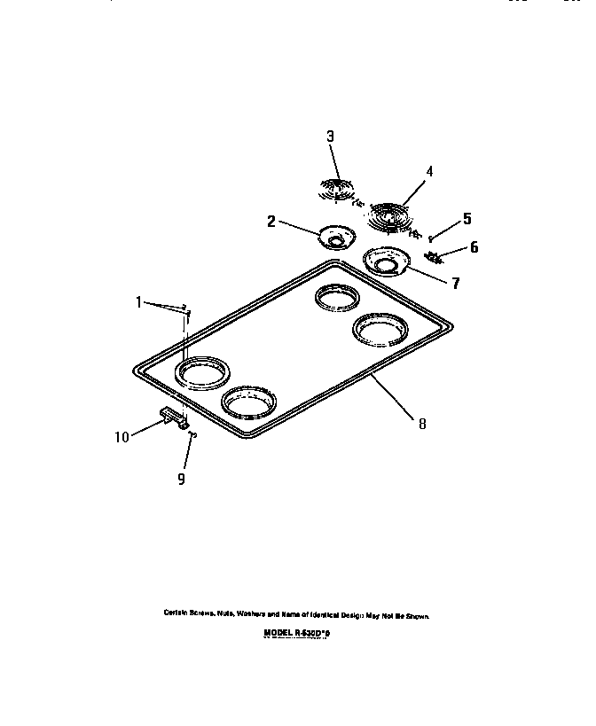 Frigidaire R530DH0 cooktop, surface units, pans diagram