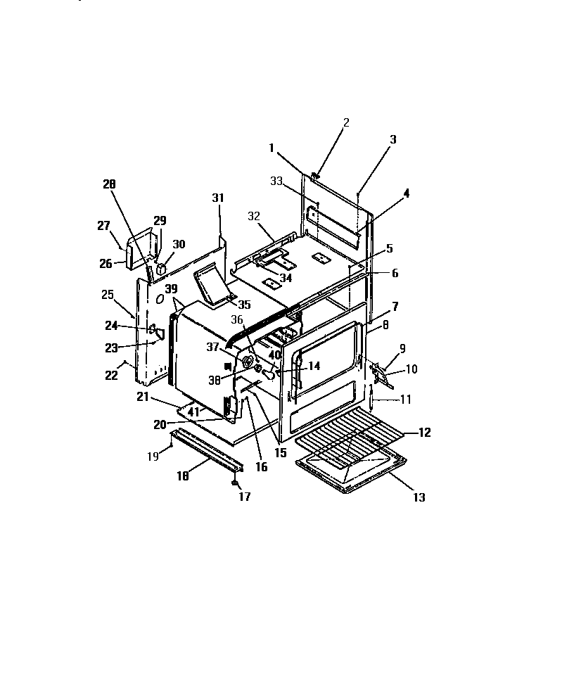 Frigidaire G21PCL1 oven cavity, panels, frame diagram