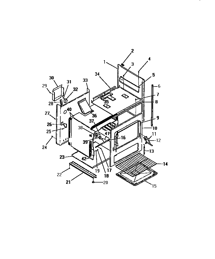 Frigidaire G21PCL1 oven cavity, panels, frame diagram