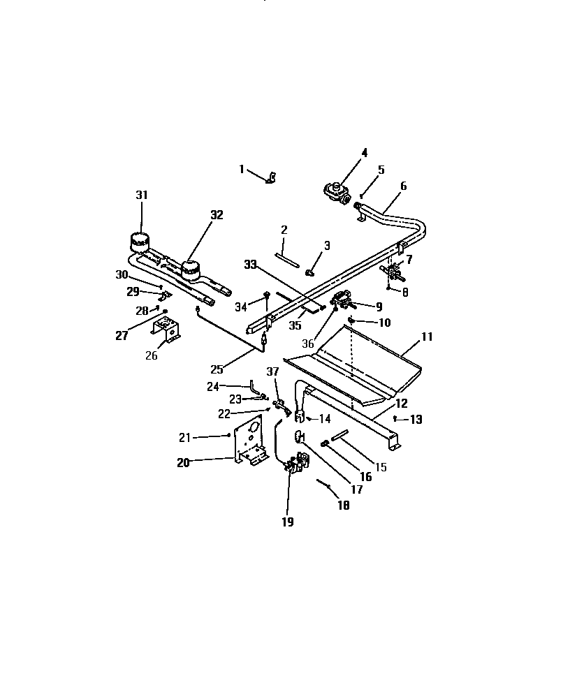 Frigidaire G21PCL1 burners, ignitors, controls diagram