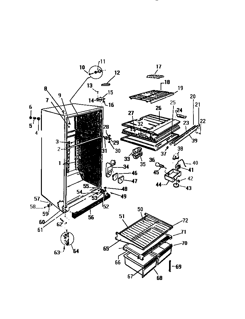 White-Westinghouse RT177HCV0 cabinet, shelves, divider diagram