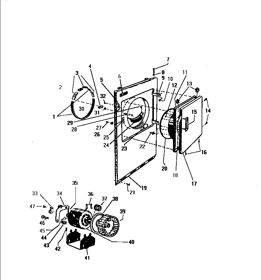 White-Westinghouse DE500EDD1 cabinet, top panel, door base diagram