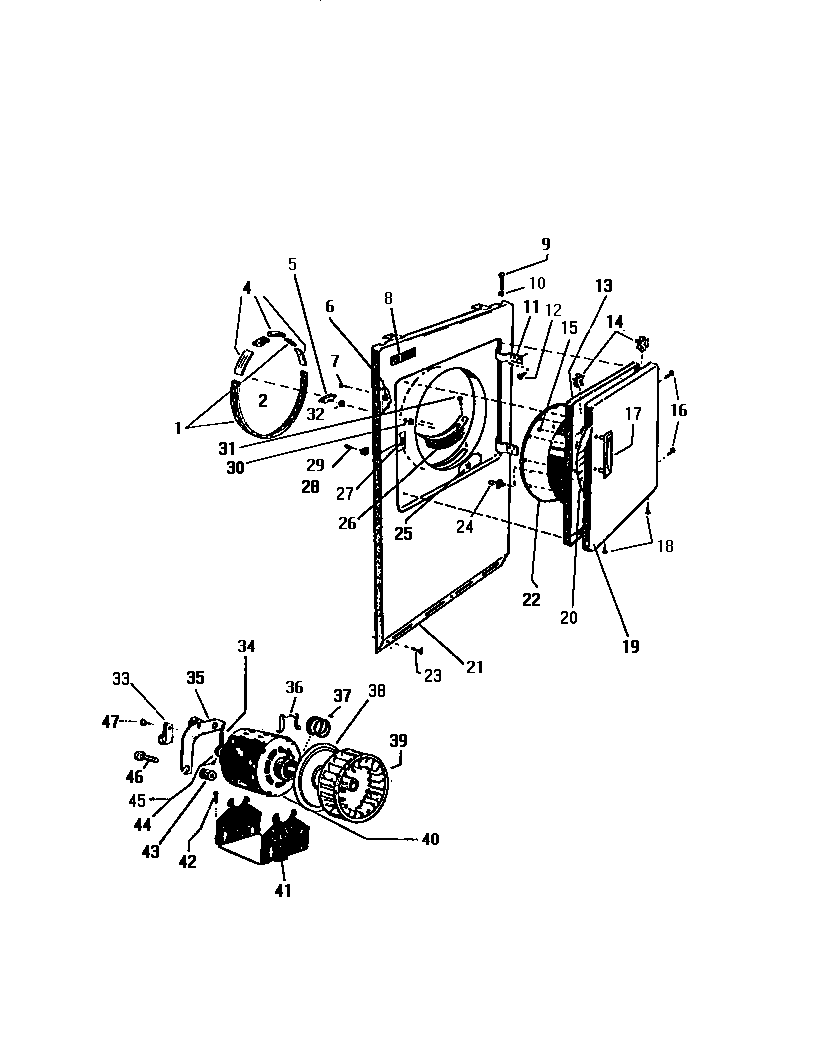 White-Westinghouse DE700EDW1 front panel, door, motor diagram