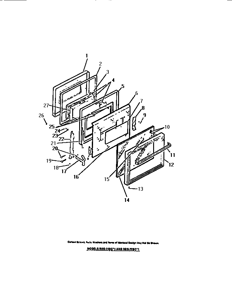 Frigidaire REG77BCB1 oven door, panels diagram