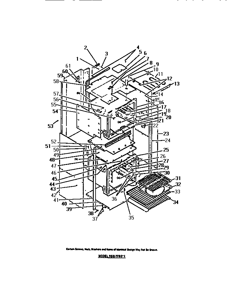 Frigidaire REG77BCB1 oven liner, heating elements, panels diagram