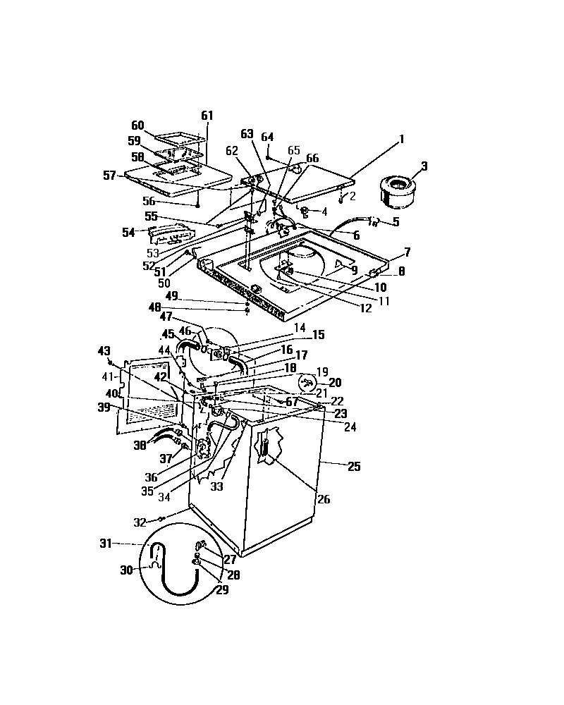 Frigidaire WC3MW2 cabinet, top, lid, water valve diagram