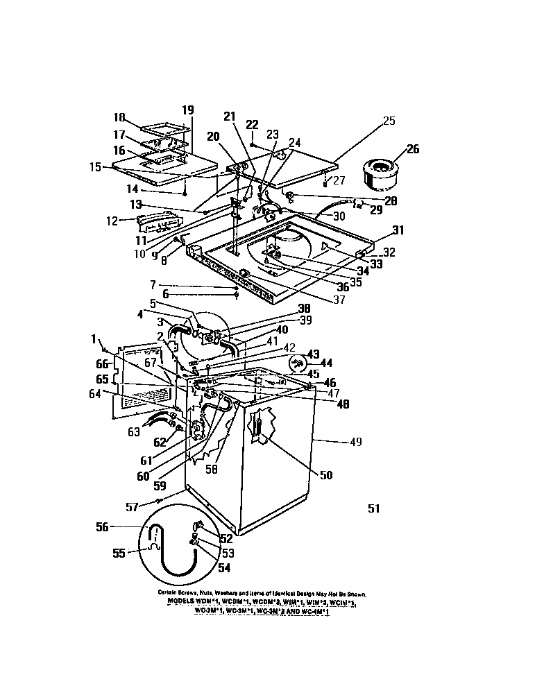 Frigidaire WCDMW2 cabinet, top, lid, water valve diagram